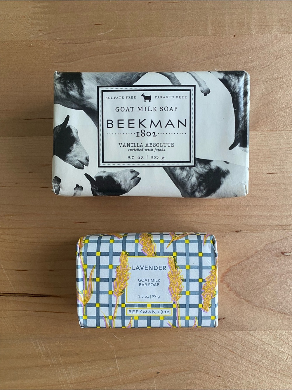 Bundle of 2 Beekman 1802 Goat Milk Bar Soaps Vanilla Absolute and Lavender